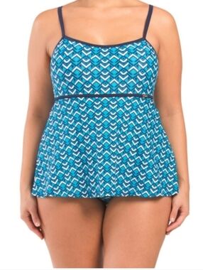 Jones New York Blue Geometric One-Piece Swimsuit